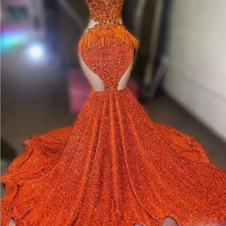 Orange Sequins Velvet Very Elegant And Sexycan Be Alter To Fit Sizes 6-16 Womennew Orange Prom Dresses Black Women, Orange Prom Dress Long, Black Gown Prom, Burnt Orange Prom Dress, Grade Dresses, Orange Prom Dress, Black Sequin Prom Dress, High Low Party Dresses, Black Lace Dress Long