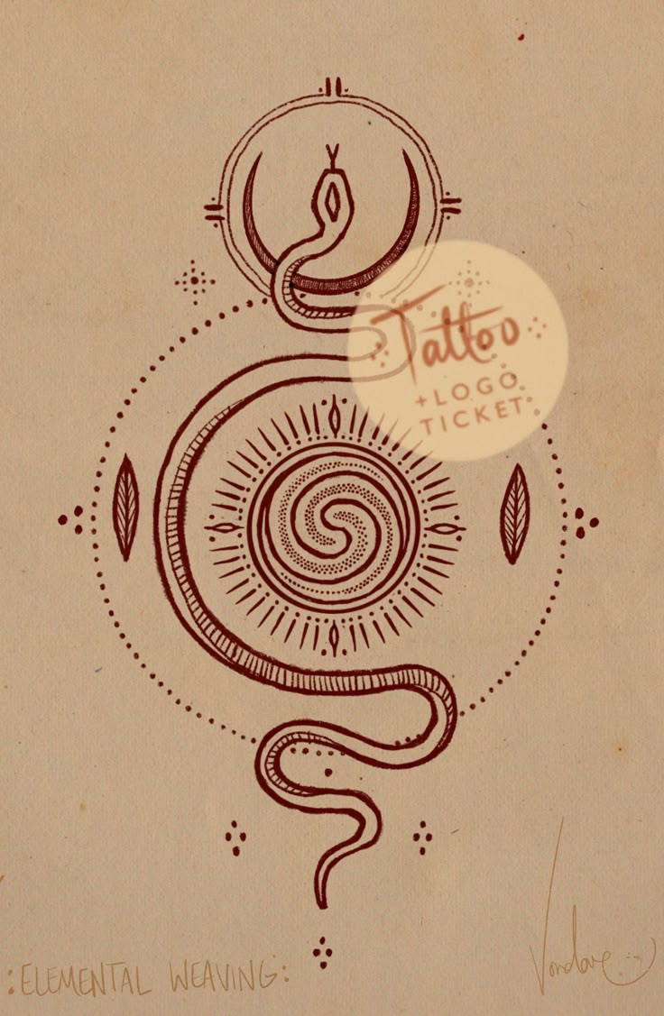 a drawing of a snake with the word tattoo on it