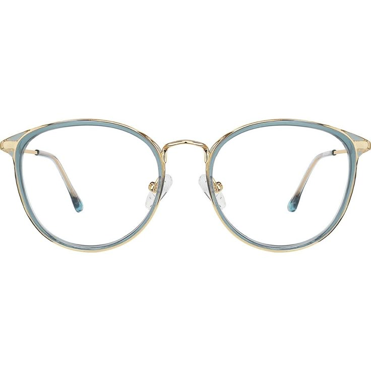 A timeless style gets a colorful twist in these chic round glasses. The shiny metal eyeglasses features a splash of color on the rims and temple arms. For added comfort the look has spring hinges and soft plastic temple tips. | Zenni Women's Round Prescription Eyeglasses Blue Mixed Blue Glasses Frames, Cute Bluelight Glasses, Round Glasses Women Zenni, Cute Prescription Glasses Zenni, Round Blue Light Glasses, Deep Autumn Color Palette, Round Eyeglasses Frames, Diamond Face Shape, Round Eyeglasses