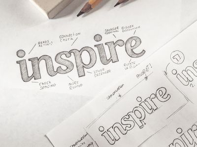 the word inspire written on top of some paper with pencils and sharpener next to it