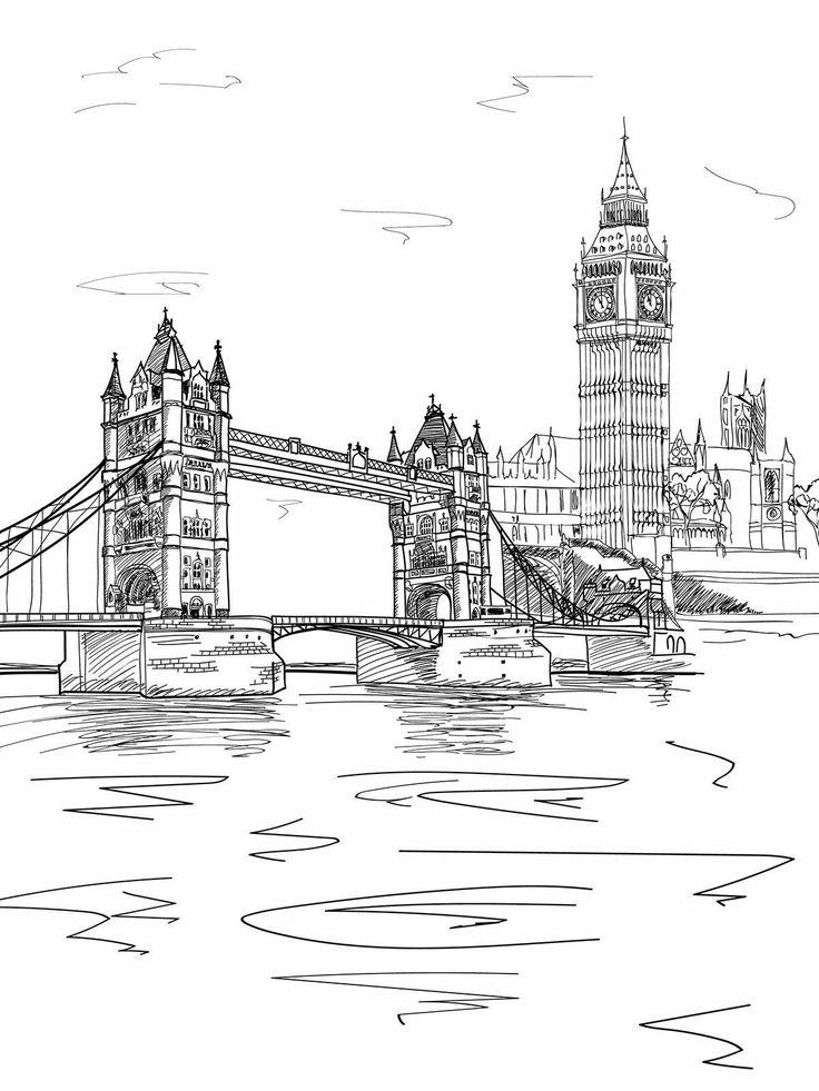 an ink drawing of the tower bridge in london