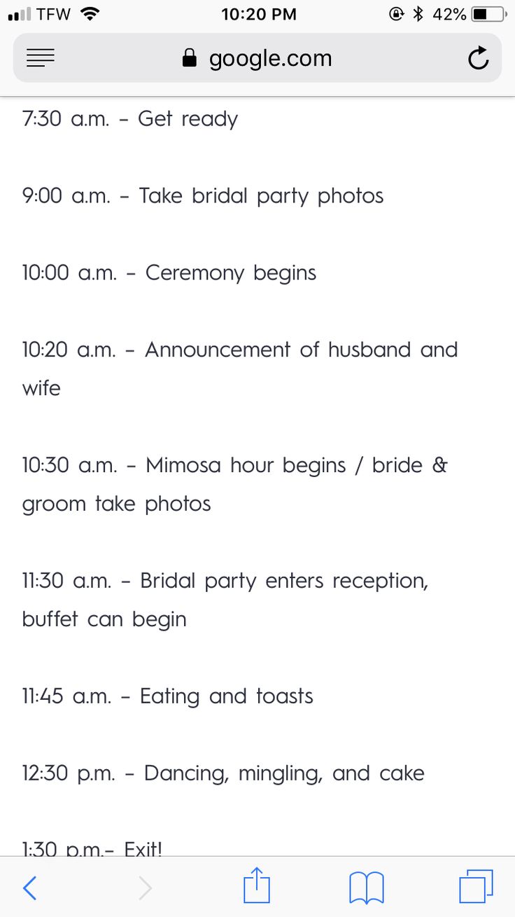 an iphone screen showing the date and time to get ready for their wedding day, which is