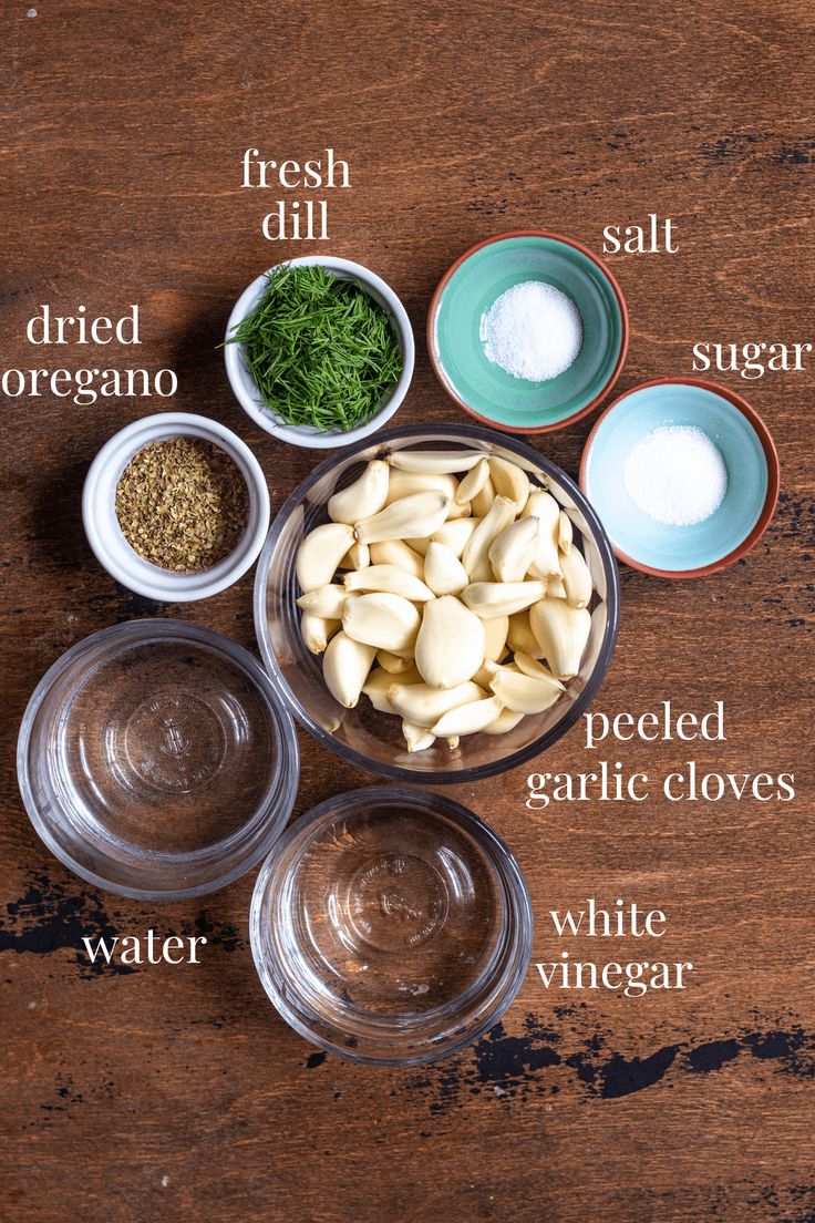 the ingredients for this dish include garlic, salt, and seasoning in small bowls