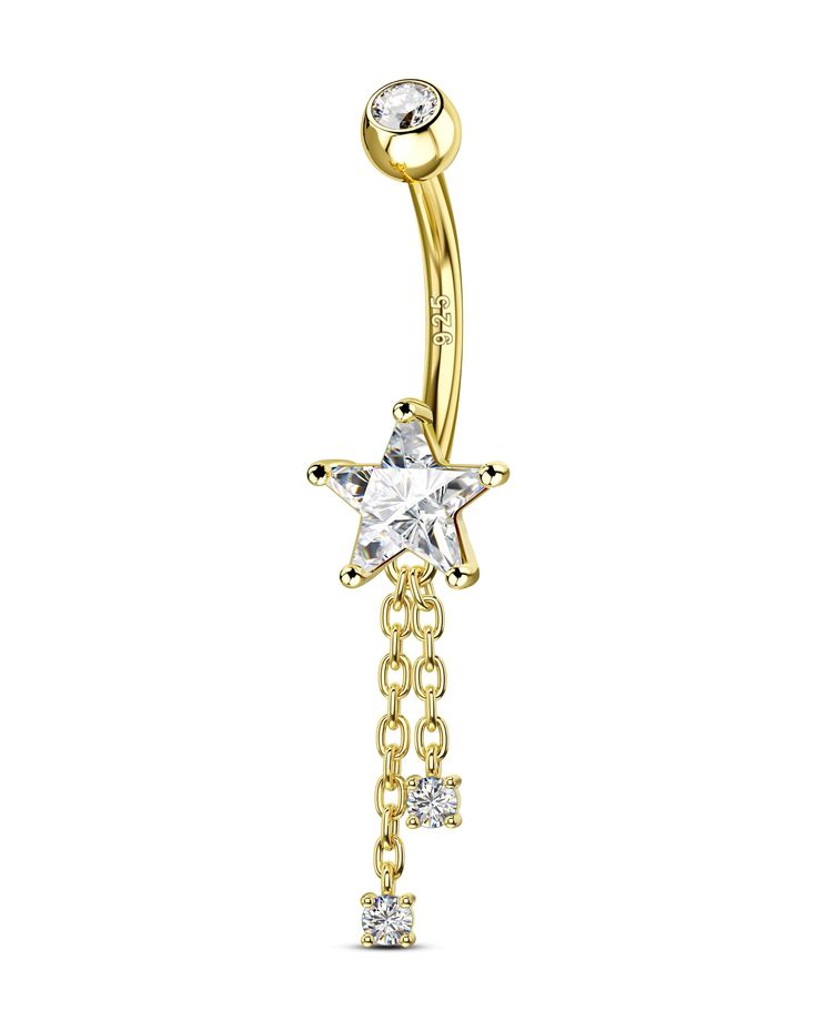 PRICES MAY VARY. [Design] This Belly Button Ring Adopted the Dainty Star with the Dangling Chain Design, Dainty and Cute, Suitable for your Daily Outfit with no Difficulty. [Gauge Size] 14G = 1.6MM; Barbell Length: 10MM;Easy to wear on and take off. [Material] This belly button ring is made the 925 Sterling Silver and the Clear CZ Material, Friendly to your Sensitive Skin. [Clear Zircon Stones] The clear zircon stones provide brilliant sparkle, enhancing the overall aesthetic of the piece. [Ligh Cute Belly Button Rings, Navel Piercing Jewelry, Skin Clear, Body Jewelry Piercing, Navel Piercing, Button Rings, Button Ring, Navel Rings, Chain Design