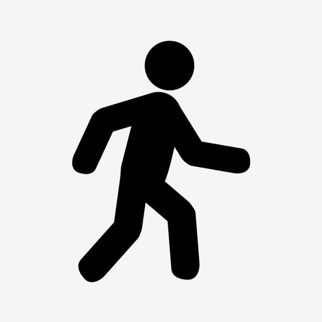 a black and white silhouette of a person walking or running with one foot on the ground