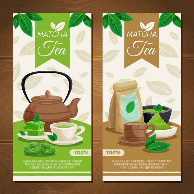 two vertical banners with tea and green leaves