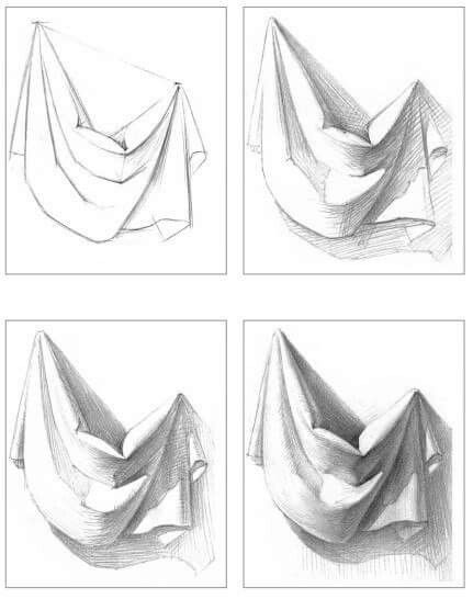 four different views of folded fabric