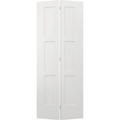 a white room divider with two doors on one side and an open door on the other