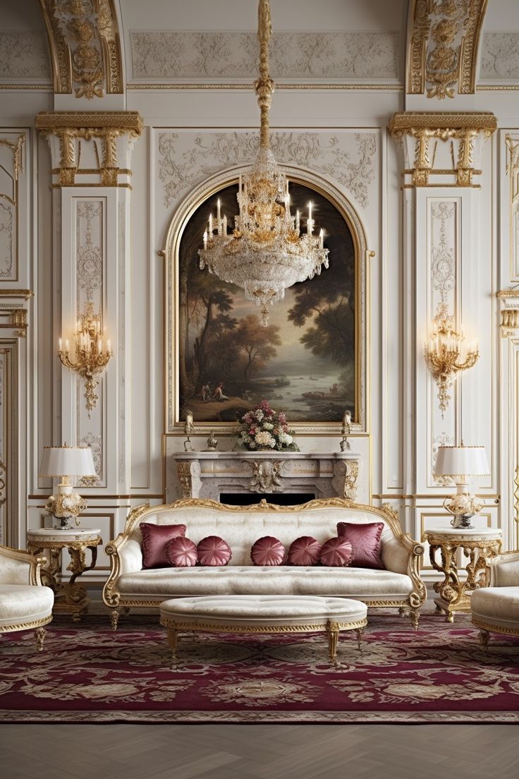 Living Room Decor | Living Room Decor Ideas French Palace Interior, Tearooms Interior, Roman Living Room, Neoclassical Interior Living Rooms, Palace Living Room, Royal Interior Design, Royal Living Room, French Style Interior Design, Classic Interior Design Living Room