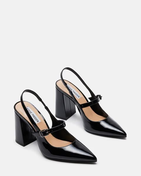 MAEGAN Black Patent Slingback Heel | Women's Heels – Steve Madden Block Heel Slingback, Dr Shoes, Fancy Shoes, Aesthetic Shoes, Shoe Inspo, Soft Grunge, Shoe Closet, Crazy Shoes, Dream Shoes