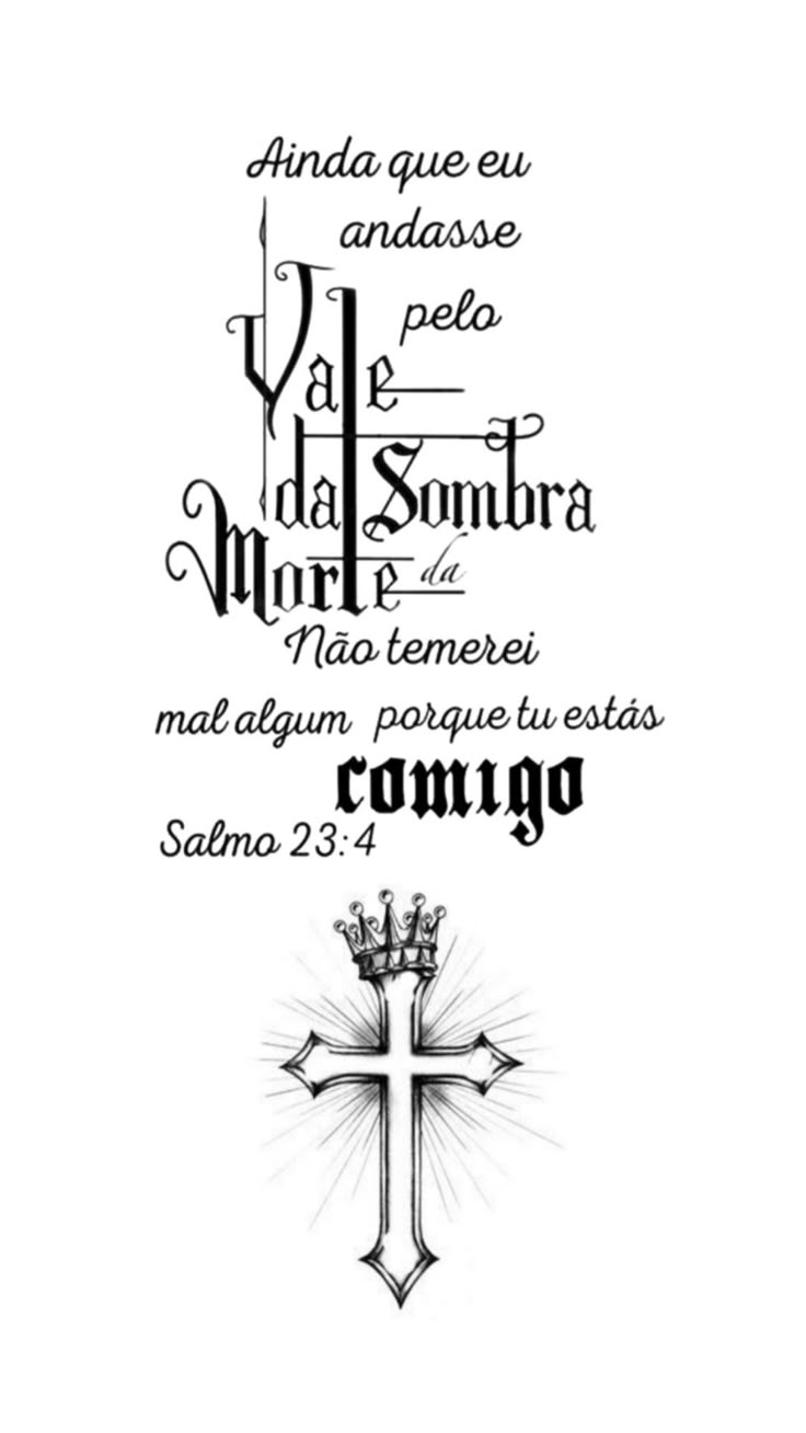 a cross with words written in spanish and english on the bottom right hand corner, above which is an image of a crown