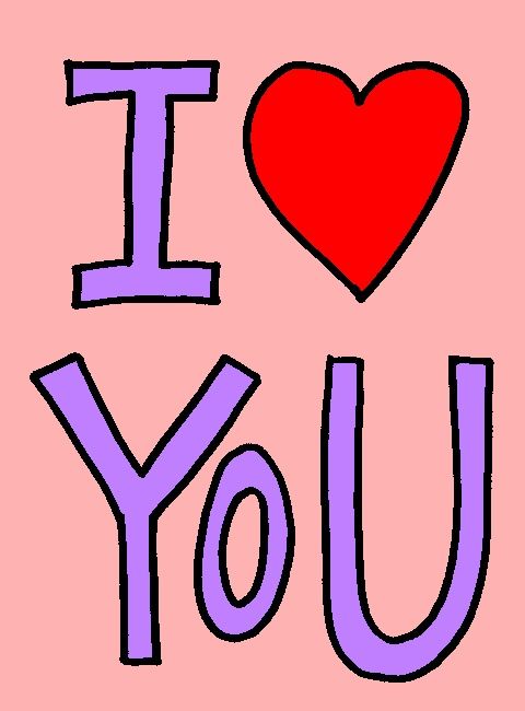 the word i love you is written in purple and red with a heart on it