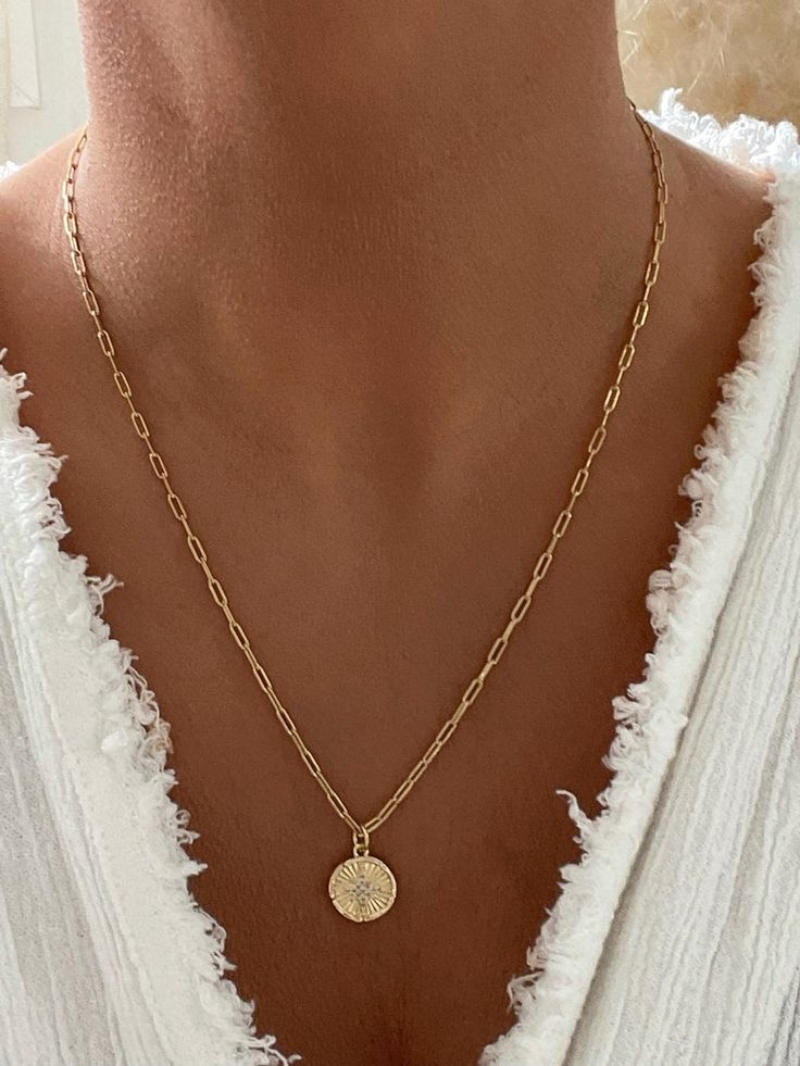 Dainty Necklace Gold, Necklace Gold Pendant, Gold Medallion Necklace, North Star Necklace, Tiny Pendant, Star Necklace Gold, Gold Filled Necklace, Gold Medallion, Pendant Necklace Gold