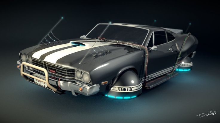 an old muscle car with lights on it's hood is shown in this image