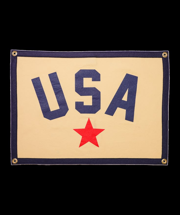 a flag with the word usa written on it and a red star in the middle