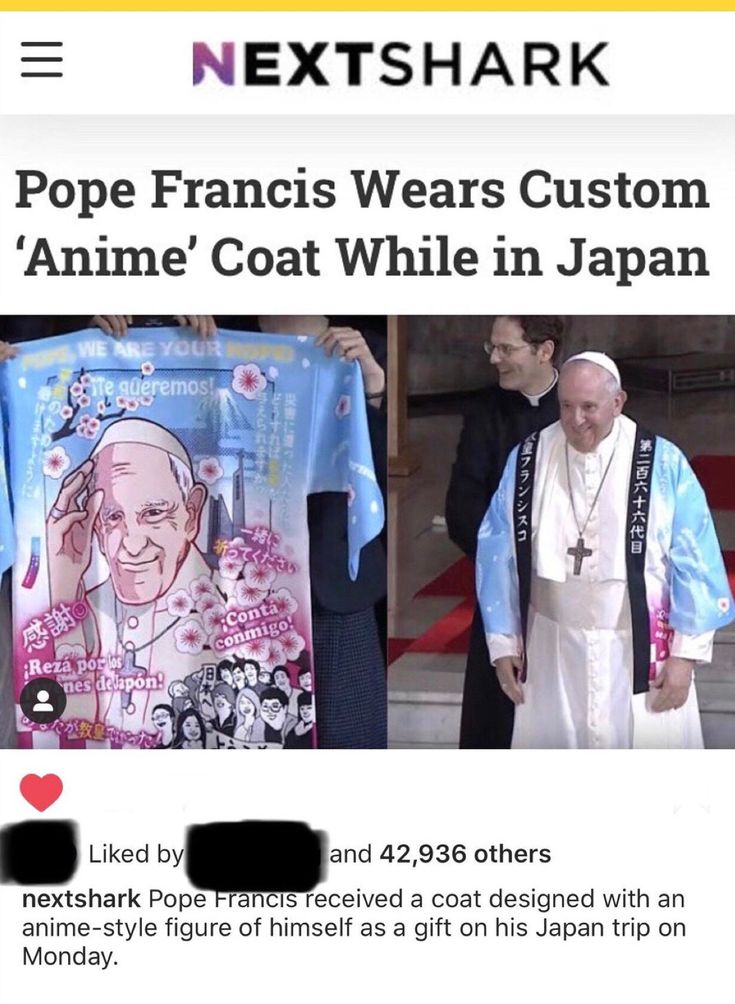 Featured image of post Pope Francis Anime Robe Pope francis was there to talk nuclear proliferation but all he got was this sweet anime coat