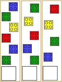 two rows of legos with different colors and shapes on them, each row has four identical