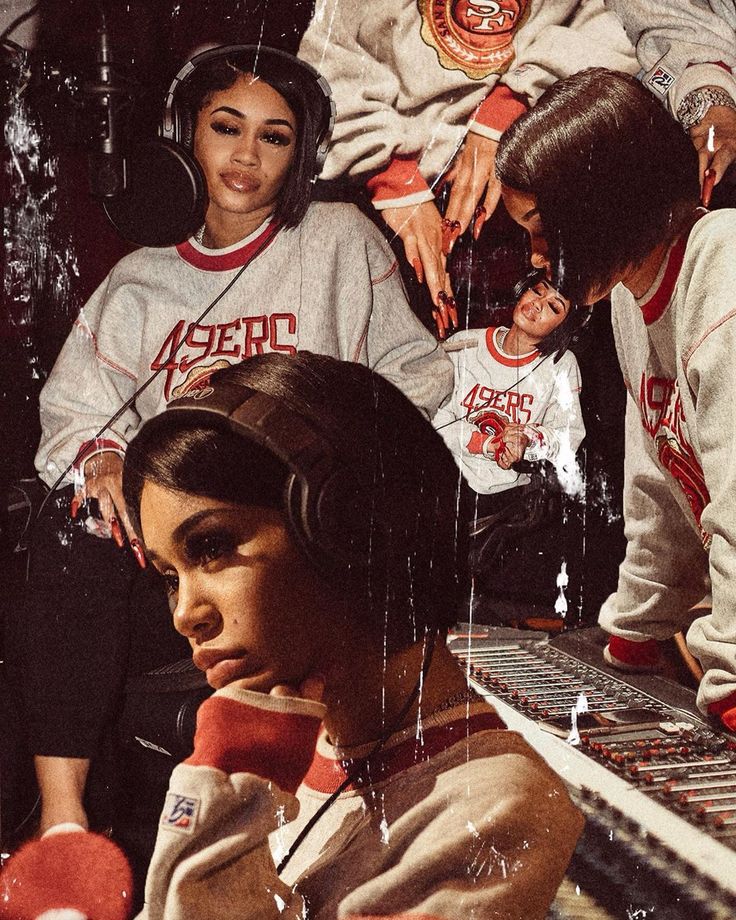 a group of young people sitting in front of a mixing desk with headphones on