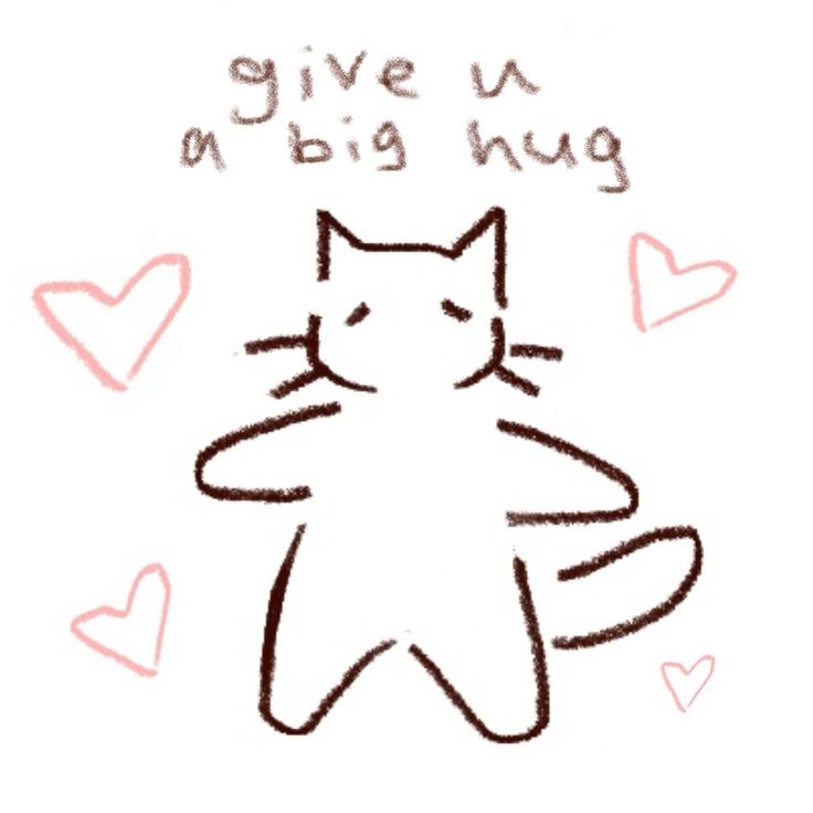 a drawing of a cat with the words give u a hug on it's chest