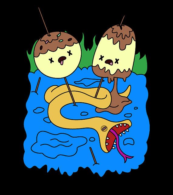 two ice cream sundaes sitting on top of a yellow snake in the water