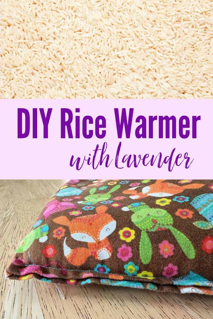 the diy rice warmer with lavender on it is sitting on top of a wooden floor