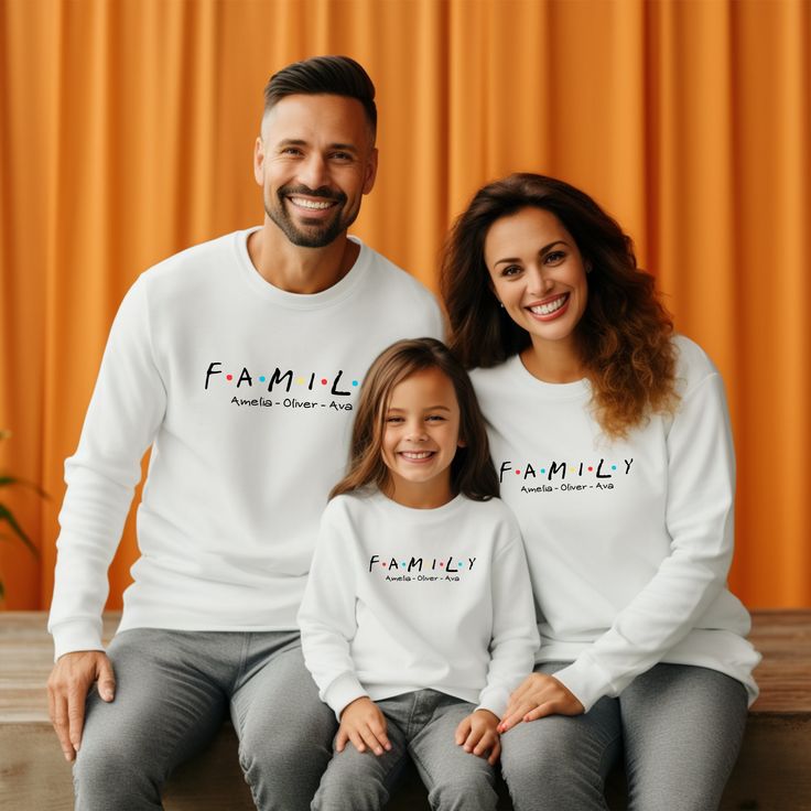 "\"Elevate your family's style with our Custom Family Sweatshirt! Cozy up in our Family Matching Hoodies for a unified look. With a custom Friends Theme Sweater design, it's the perfect Father's Day Hoodie or a stylish choice for your next family vacation. Make memories together in our Family Trip Tee, personalized just for you!\" Hi all, welcome to the Comfy Tee Design, It's so nice to see you here. If you are looking for soft, comfy and high quality sweatshirts, I have good news for you: You're at the right place!  Sweatshirts are unisex sizing. It's proper, comfortable and flattering for men and women, but may run  large for the ladies. Please see the size chart to find your perfect fit.  Contact me if you have any questions or want to get a custom-made design. If you have any issue wit Cheap Family Matching Sweatshirts, Family Matching Sweatshirt For Fall, Family Matching Fall Sweatshirt, Casual Family Winter Sweatshirt, Casual Winter Sweatshirt For Family Occasions, Family Matching Long Sleeve Sweatshirt, Casual Winter Tops For Family Occasions, Family Cotton Sweatshirt With Letter Print, White Relaxed Fit Sweatshirt For Family Matching