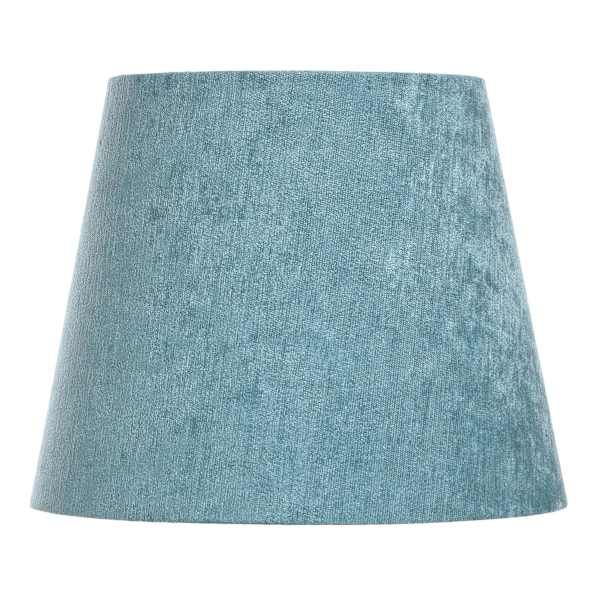 a blue lamp shade on a white background