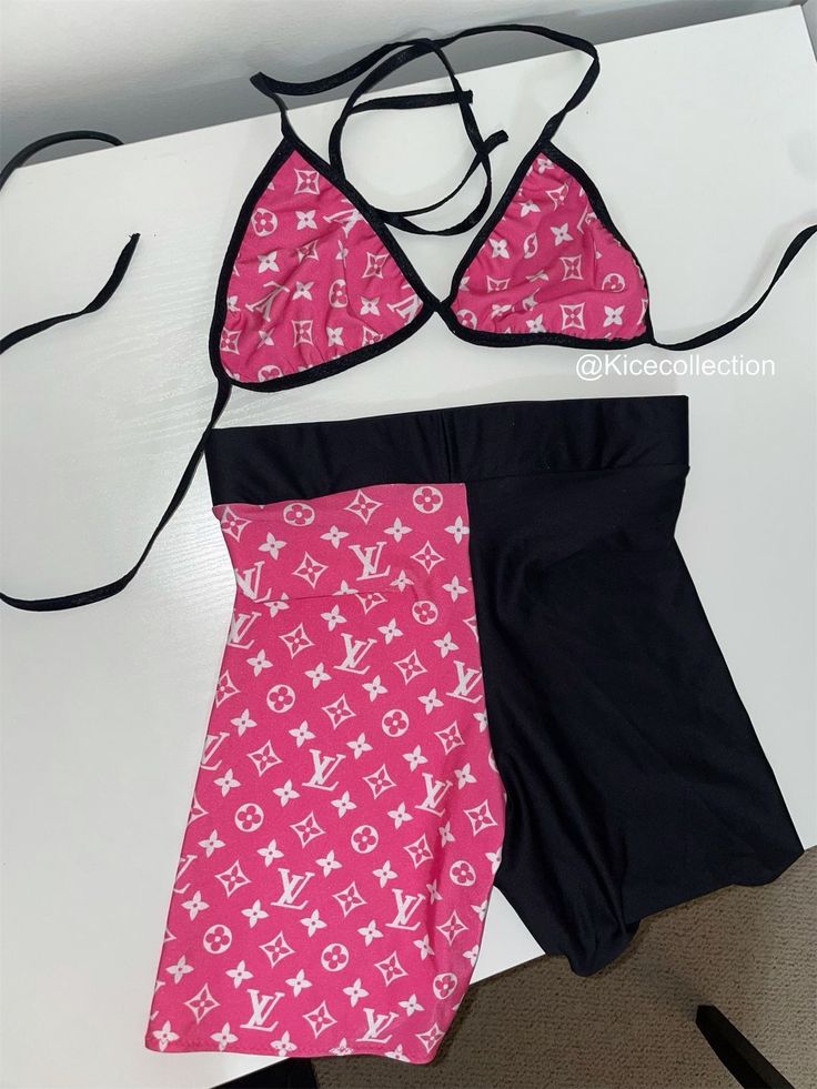 Designer inspired two piece set, pink/black. Trendy Black Sets For Spring, Chic Pink Two-piece Set, Black Two-piece Set For Summer, Chic Black Summer Sets, Spring Pink Two-piece Set, Chic Fitted Pink Sets, Pink Two-piece Set For Summer, Trendy Fitted Pink Sets, Fitted Pink Set For Summer