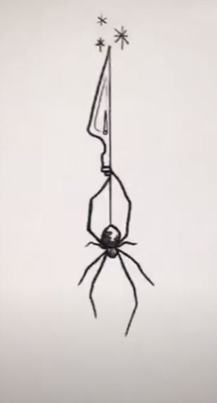 a drawing of a spider hanging upside down