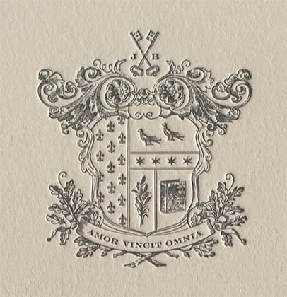 the crest for custom crests is shown on a white card with an ornate border