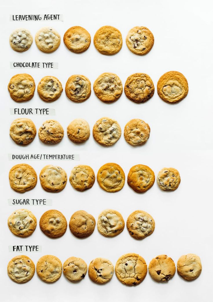 the different types of cookies are shown in this diagram, and each cookie has an individual's own chocolate chip