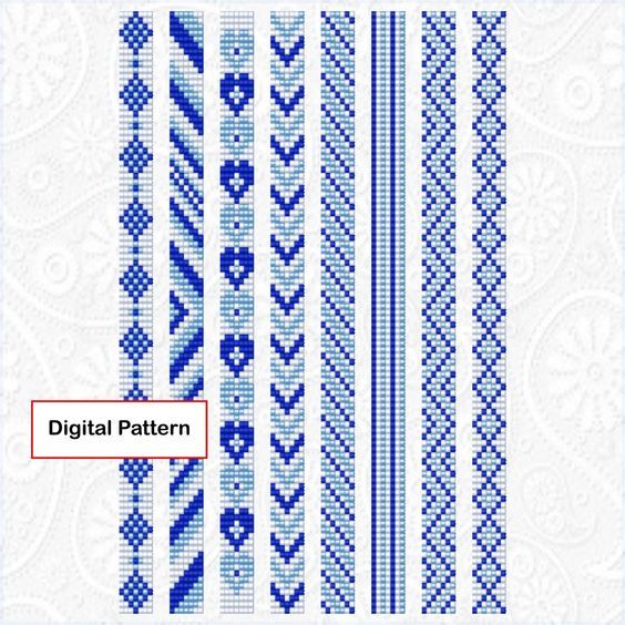 the pattern is shown in blue and white