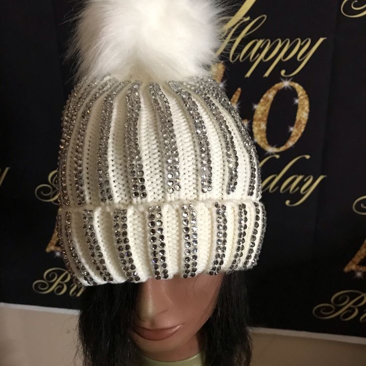 White And Diamond Fur Pompon Hats For Women Hat Bright Diamond Winter Warm Thick Knitted Skullies Beanies Female Caps 1 Order Sparkly Winter Hat, White Winter Beanie One Size, White Winter Hats For Cold Weather, White Winter Hat, One Size Fits All, White Winter Hat One Size, White Winter Hat One Size Fits All, White Warm Hats For Cold Weather, White Beanie For Cold Weather, White One-size Hat For Winter