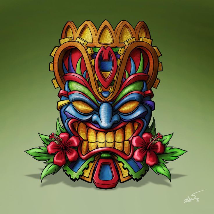 a colorful mask with flowers and leaves around it