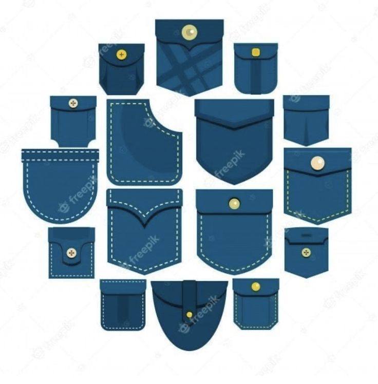 blue jeans with buttons in the middle and some pockets on each side, all lined up together