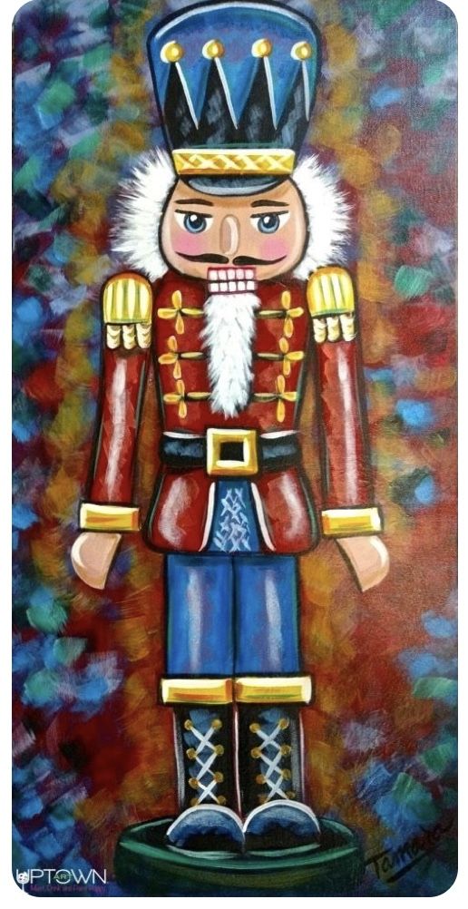 a painting of a nutcracker in red and blue