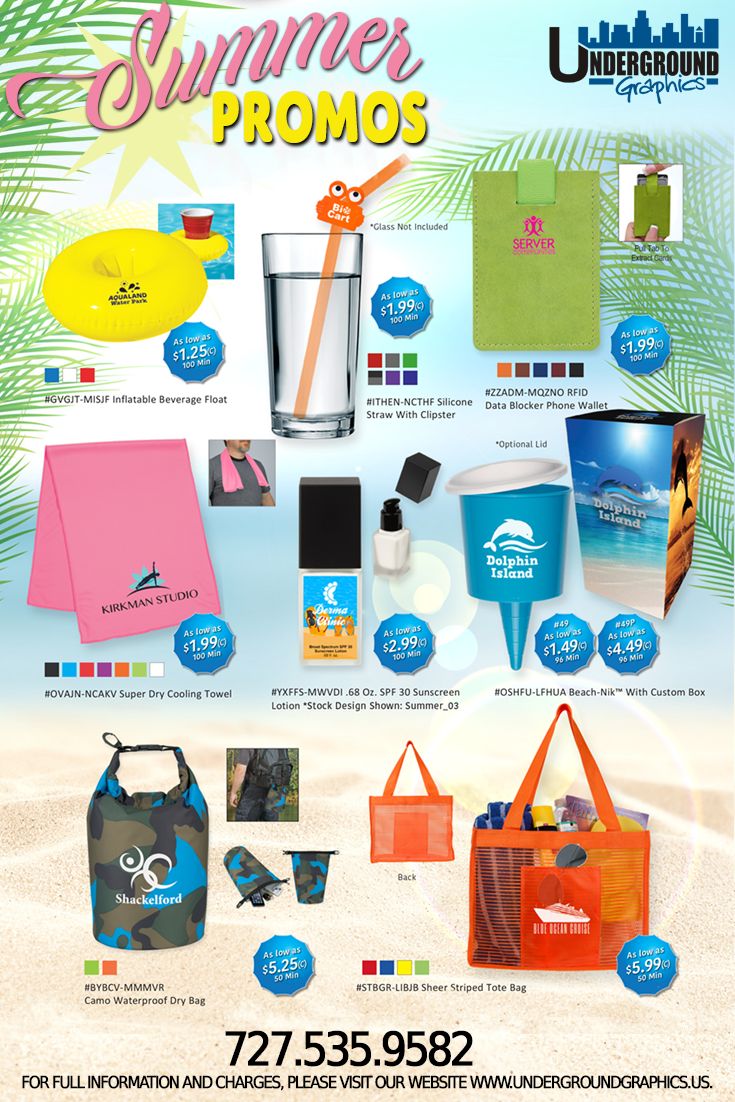 an advertisement for the summer promotion with various items on it and in front of them