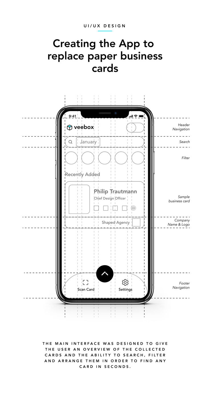 an iphone with the text creating the app to replace paper business cards