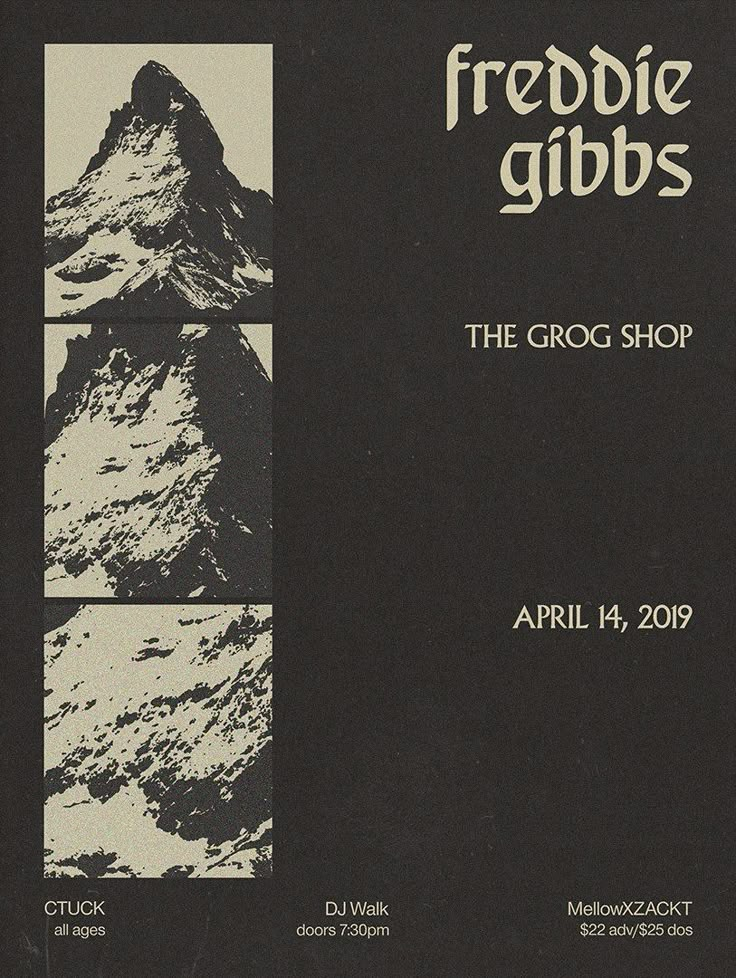 a black and white poster with the words freebie gibbs on it's side