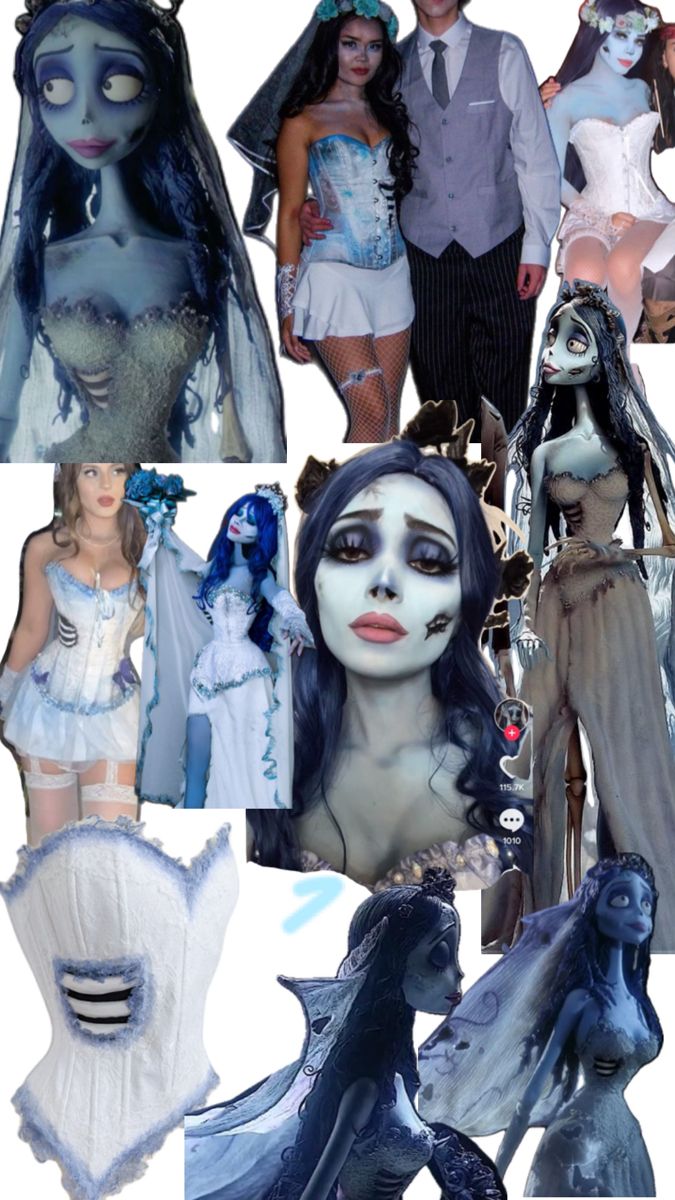 a collage of photos with people dressed up as corpse brides and other costumes