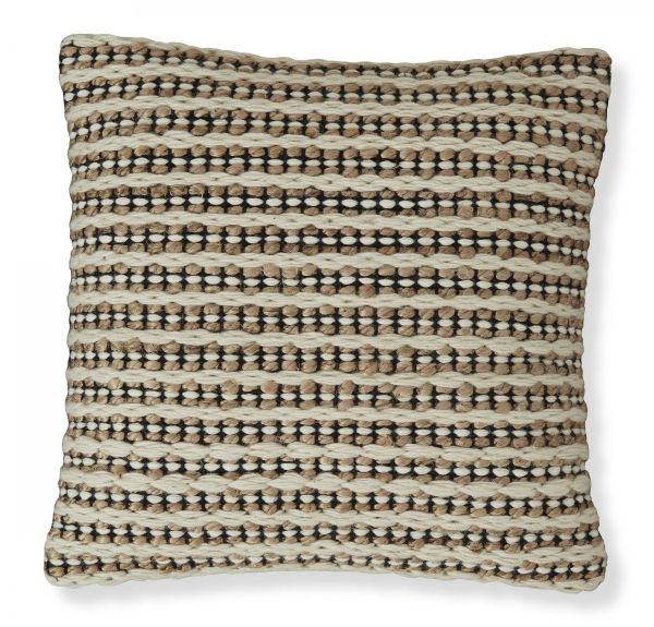 a brown and white pillow on a white background