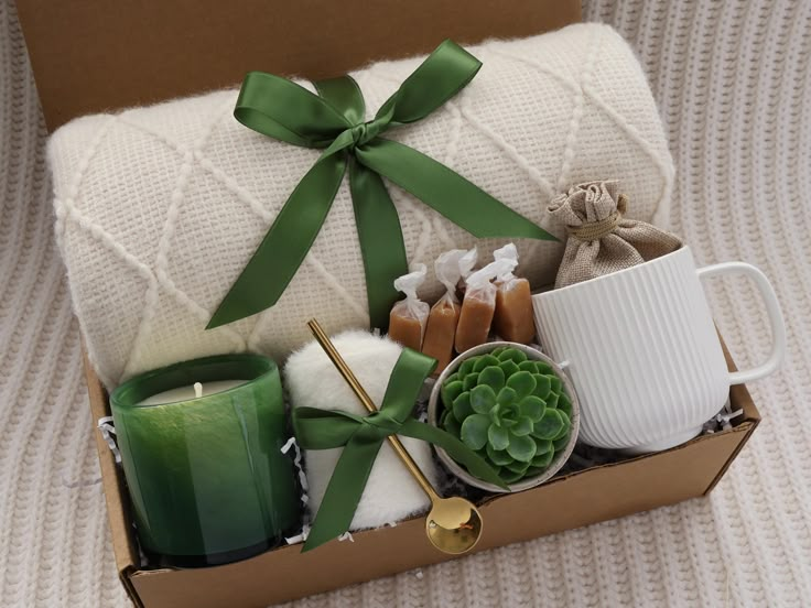 a box filled with candles and other items