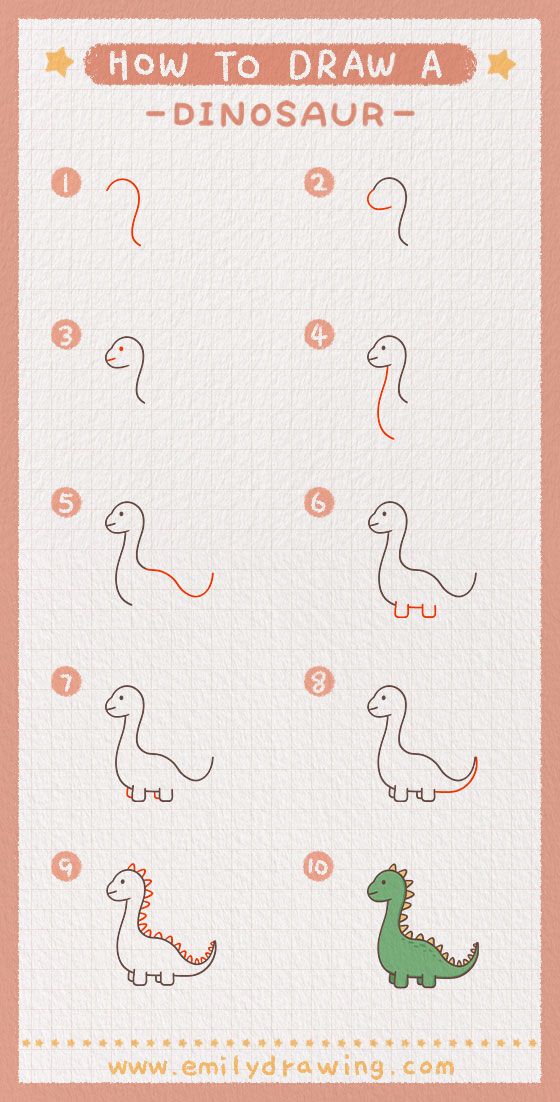 how to draw a dinosaur for kids with step by step instructions on how to draw a dinosaur