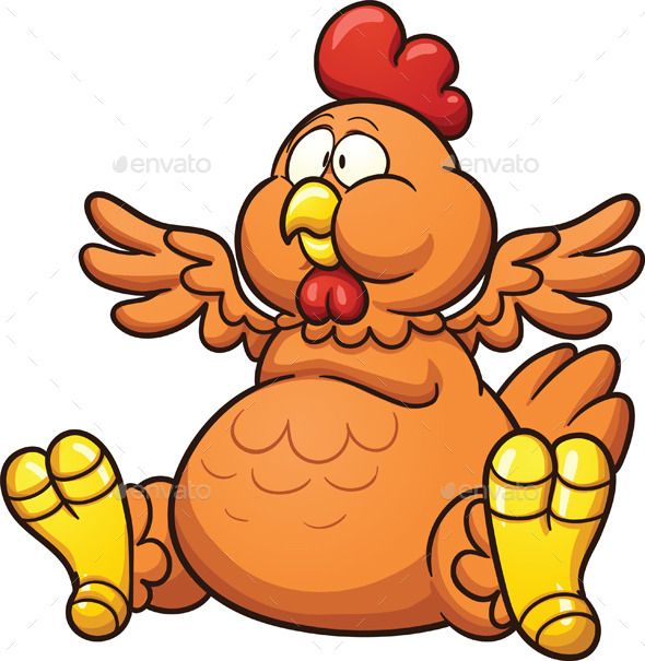 a cartoon chicken sitting on the ground with its legs crossed and feet spread wide open