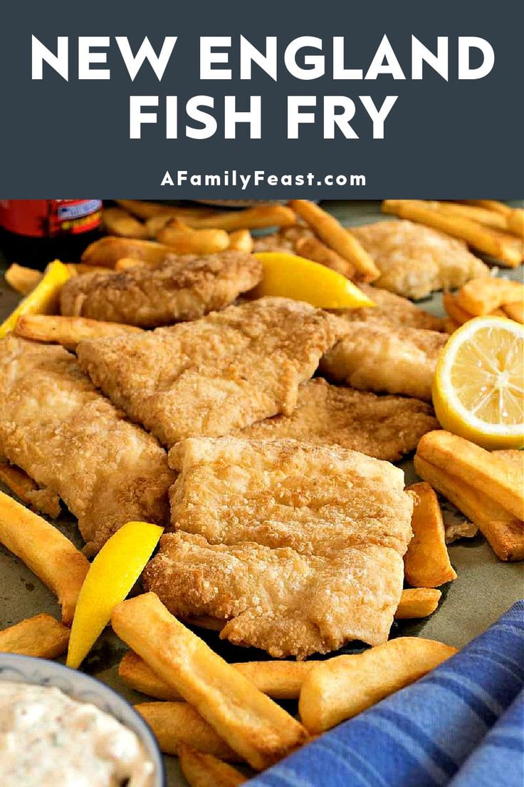 fish and fries with lemon wedges on the side for new england fish fry recipe