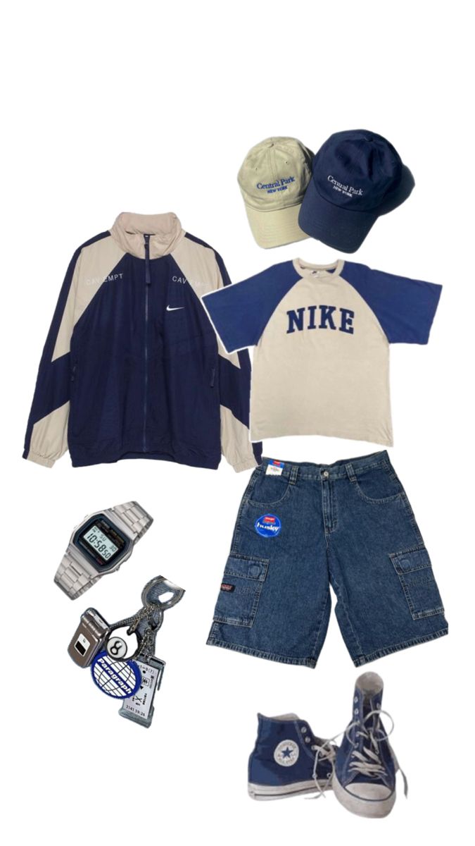 a group of items that include clothing and shoes