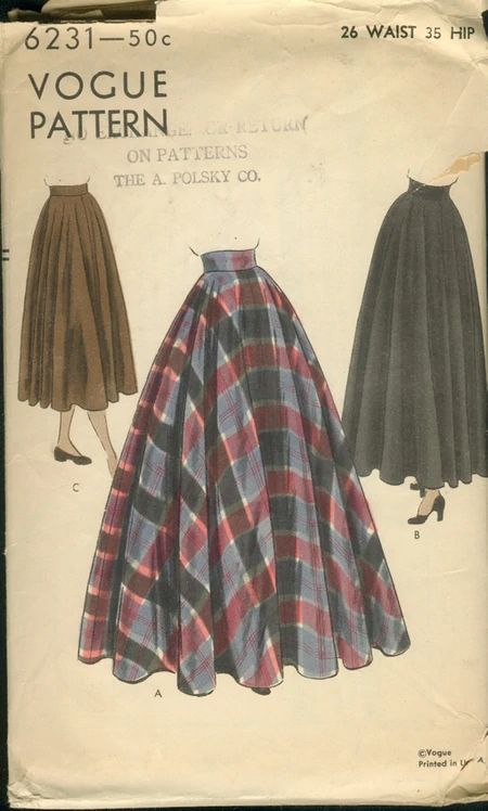 an old fashion sewing pattern for a skirt with pleated edges and plaid print on the bottom