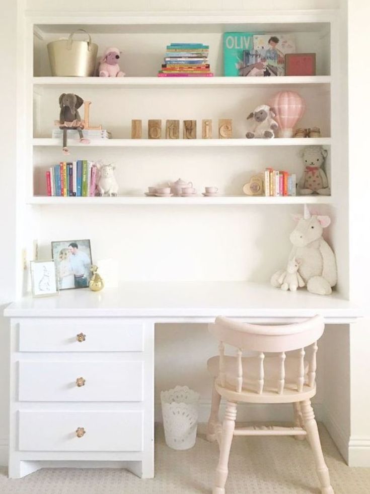 a white desk and chair in a room