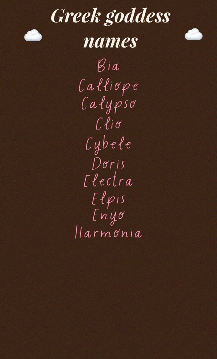 the greek goddess names are shown in pink