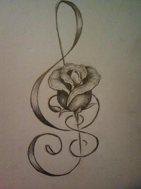 a pencil drawing of a flower with swirls and a trellis on the side